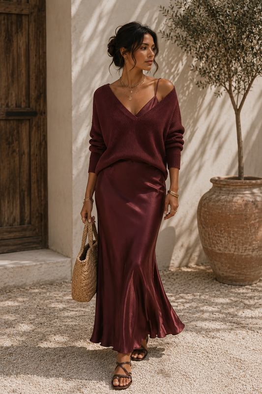 Alma | Abito elegante in raso con jersey