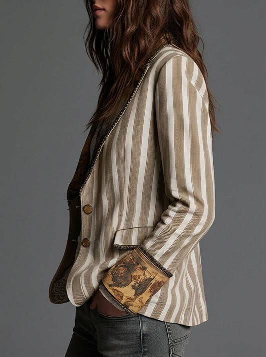 Sara | Blazer bohémien a righe con collo stampato