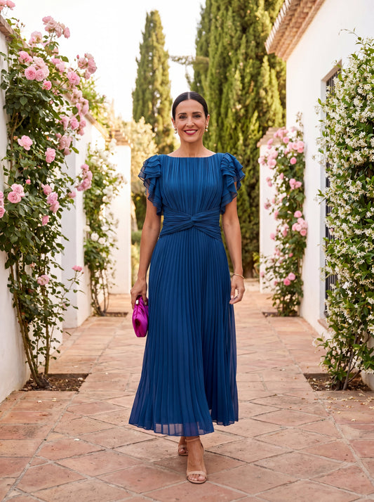 Seraphina | Elegante abito maxi plissettato con cintura annodata