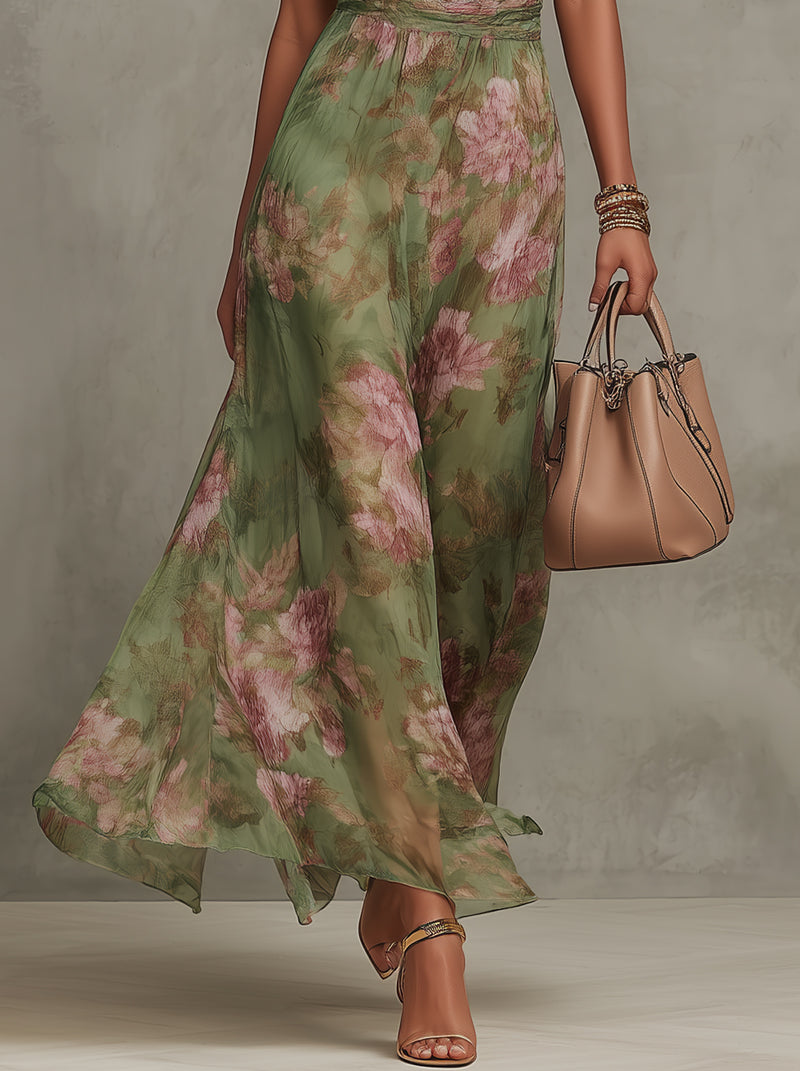Lidia | Elegante abito maxi floreale con collo all’americana