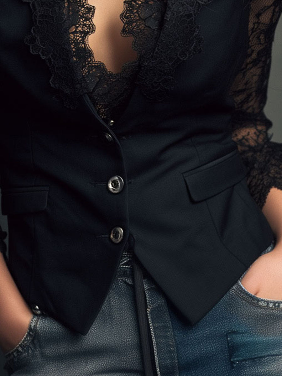 Noémie | Blazer nero con maniche semitrasparenti