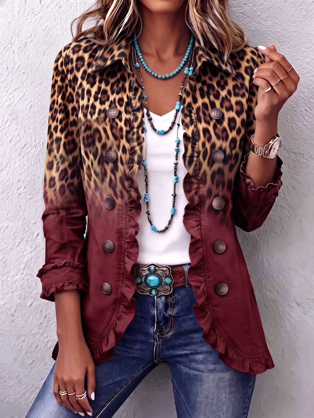 Casandra | Blazer Leopardato Sfumato con Volant