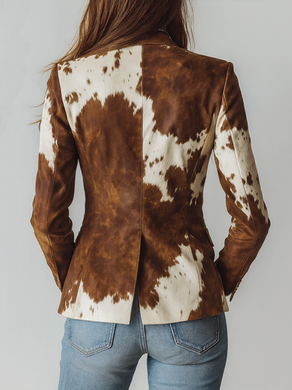 Inés | Blazer Vintage con Stampa Mucca
