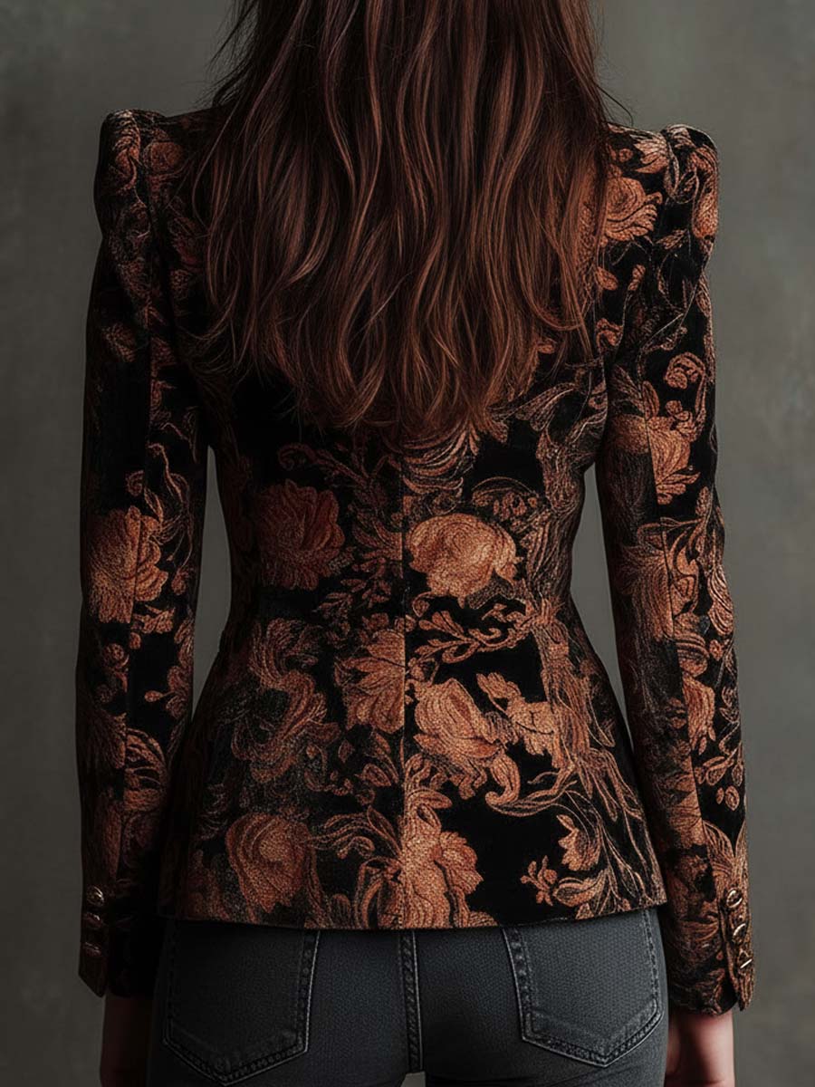 Berta | Blazer Sartoriale con Stampa Floreale Nero e Bronzo