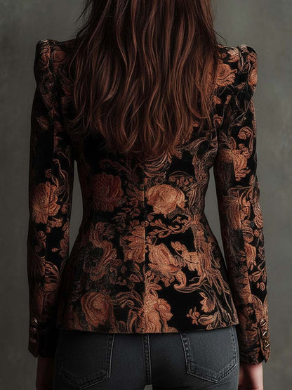 Berta | Blazer Sartoriale con Stampa Floreale Nero e Bronzo