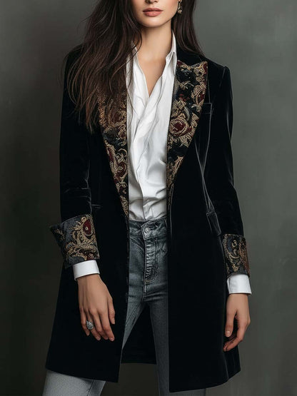 Leonor | Blazer Sciancrato con Stampa Barocca Nero