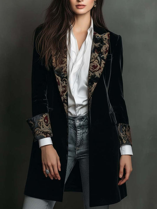 Leonor | Blazer Sciancrato con Stampa Barocca Nero