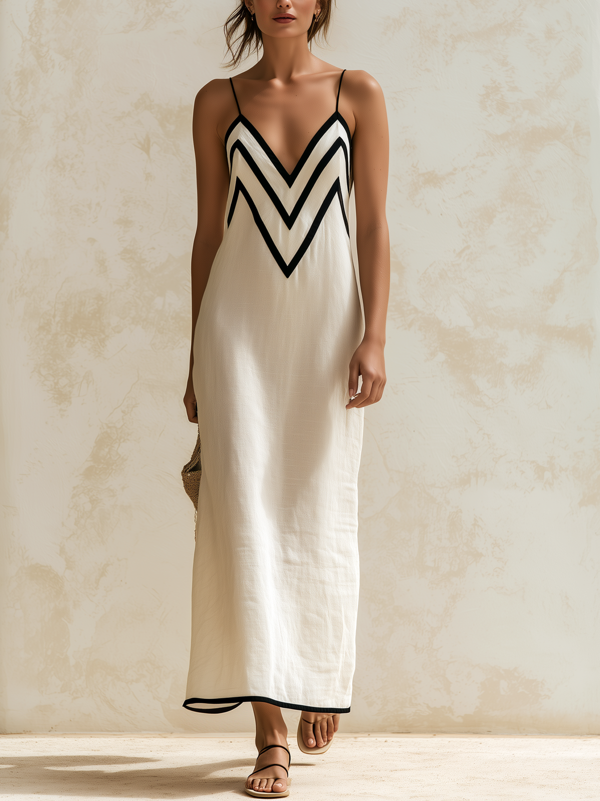 Marisa | Vestito lungo Chevron con contrasto