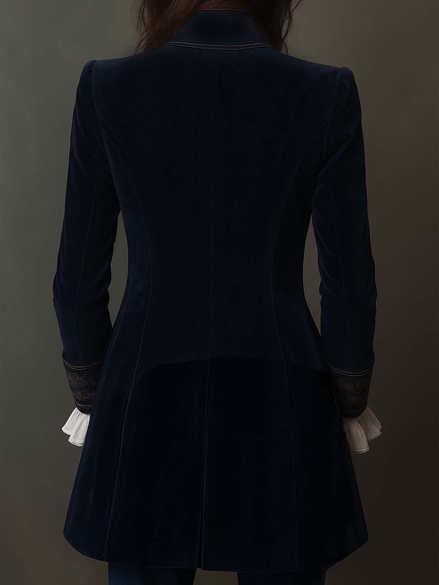 Adriana | Giacca Lunga Ricamata Vintage Blu Navy