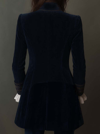 Adriana | Giacca Lunga Ricamata Vintage Blu Navy
