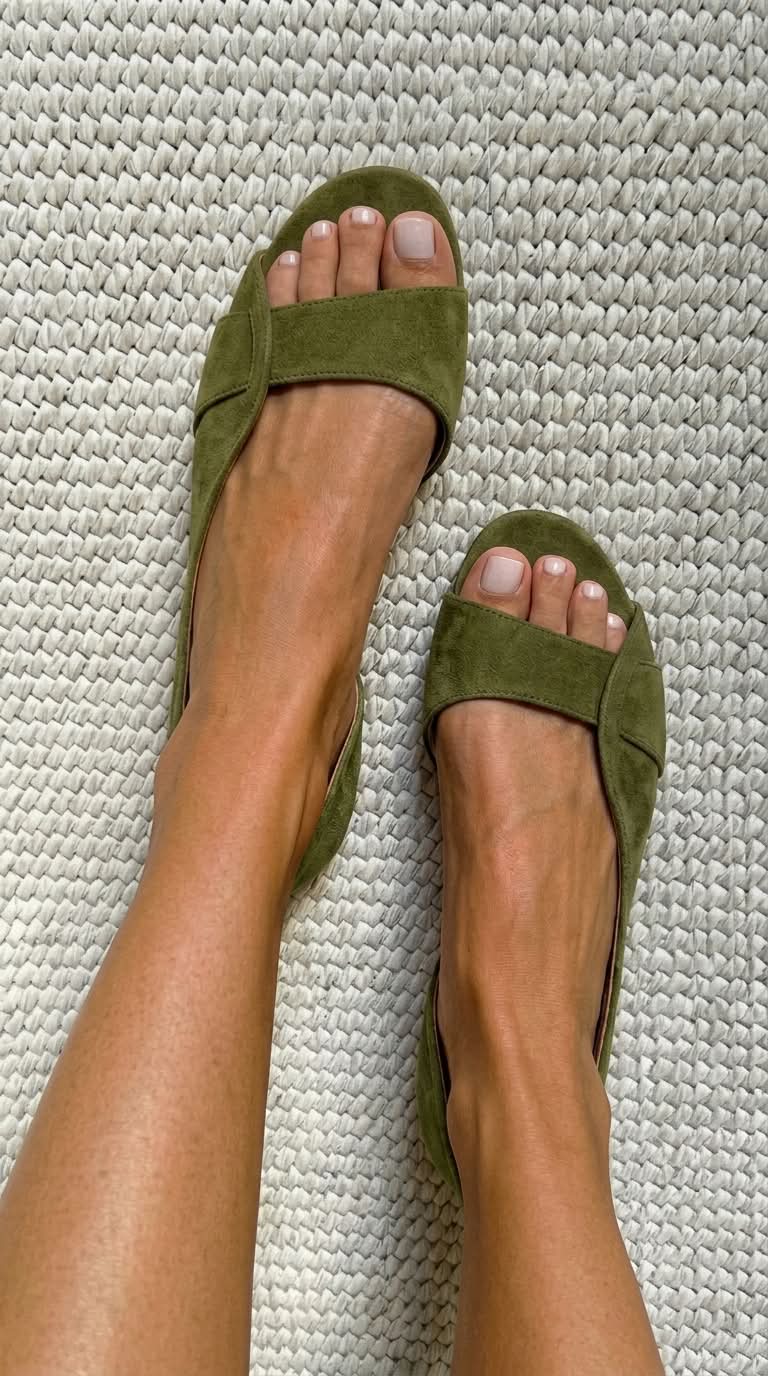 Sandali slingback scamosciati casual bassi a punta aperta.