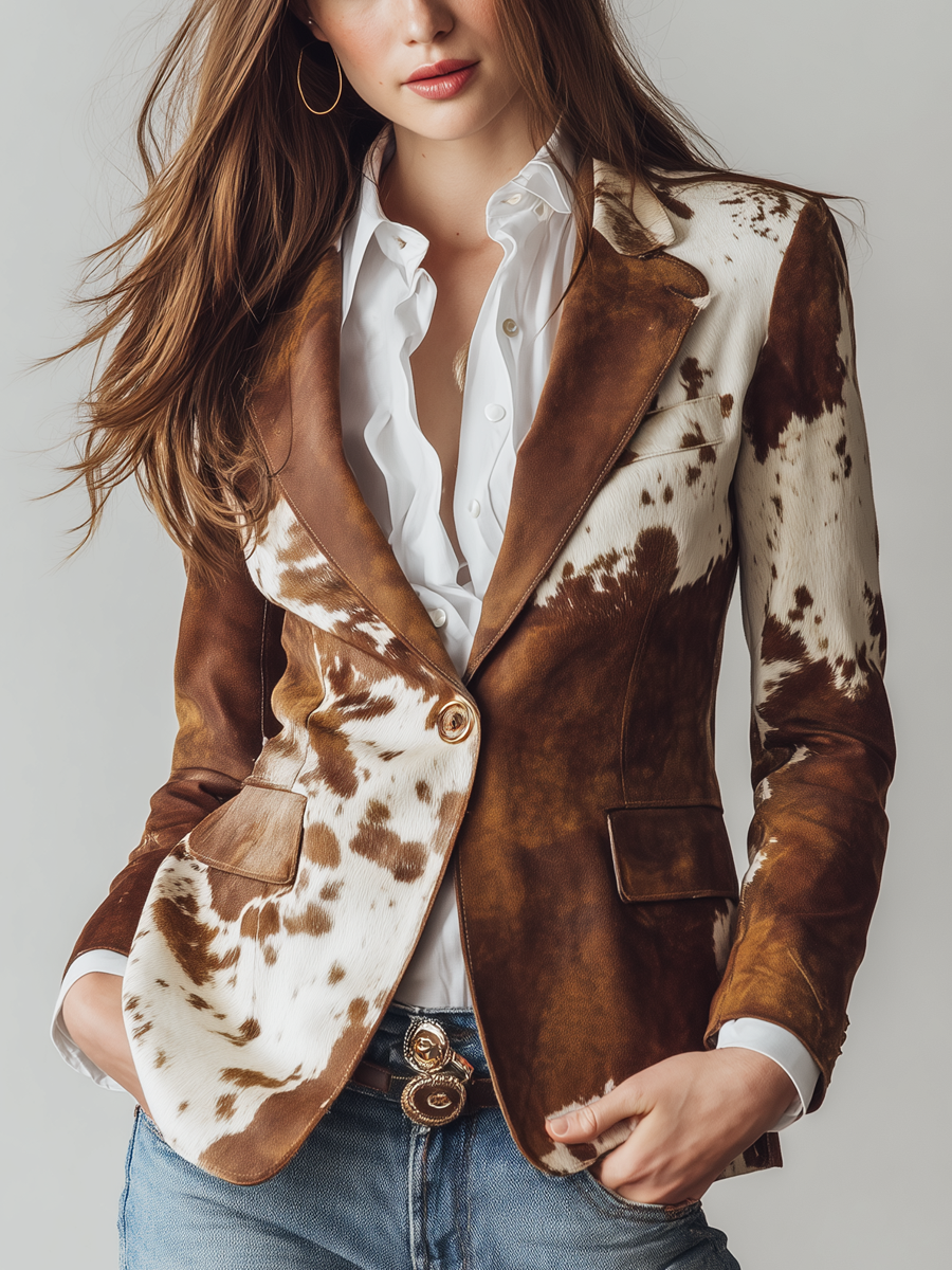 Inés | Blazer Vintage con Stampa Mucca
