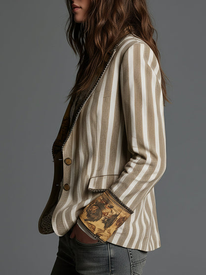 Susana | Blazer Boho a Righe con Collo Stampato