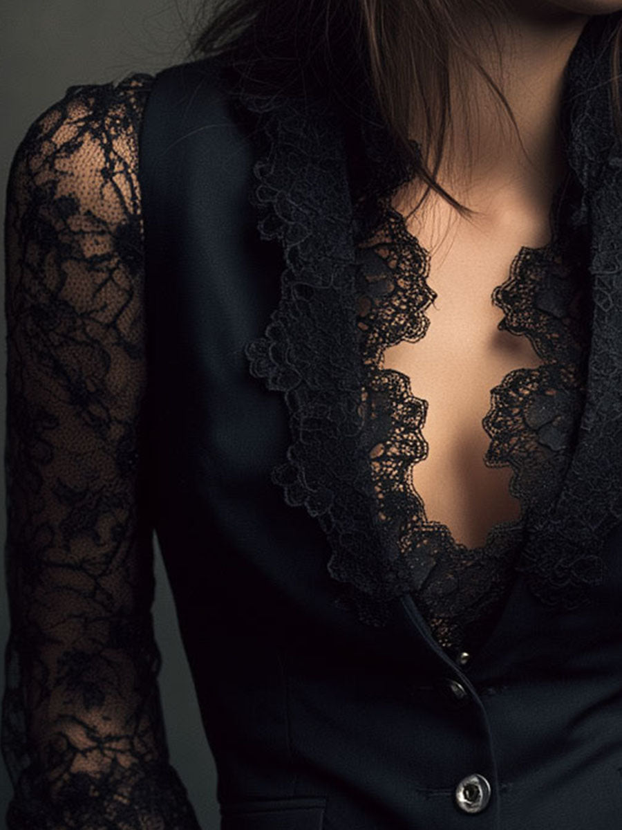 Noémie | Blazer nero con maniche semitrasparenti