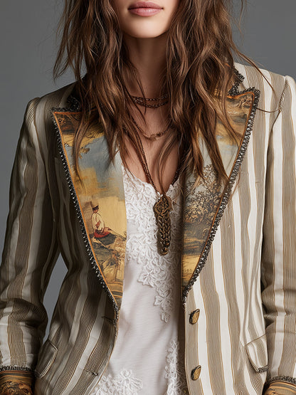 Susana | Blazer Boho a Righe con Collo Stampato