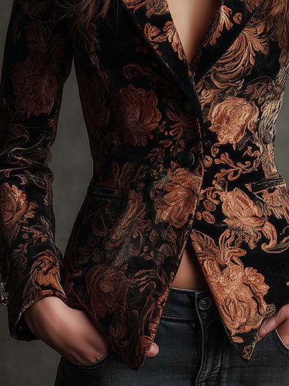 Berta | Blazer Sartoriale con Stampa Floreale Nero e Bronzo