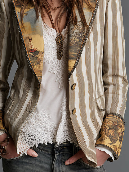 Susana | Blazer Boho a Righe con Collo Stampato