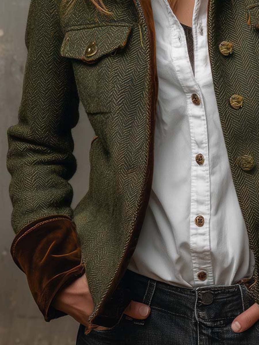 Olivia | Blazer Vintage a Spina di Pesce con Bordi a Contrasto