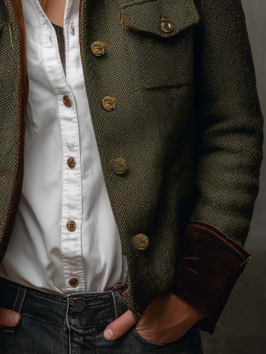 Olivia | Blazer Vintage a Spina di Pesce con Bordi a Contrasto