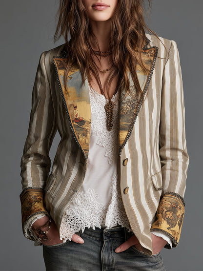 Susana | Blazer Boho a Righe con Collo Stampato