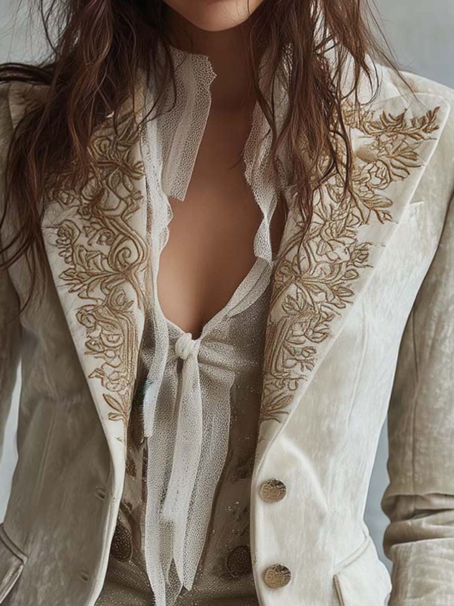 Constanza | Blazer Sartoriale Ricamato Avorio