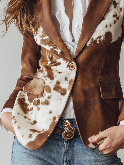 Inés | Blazer Vintage con Stampa Mucca