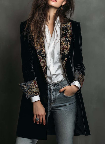 Leonor | Blazer Sciancrato con Stampa Barocca Nero