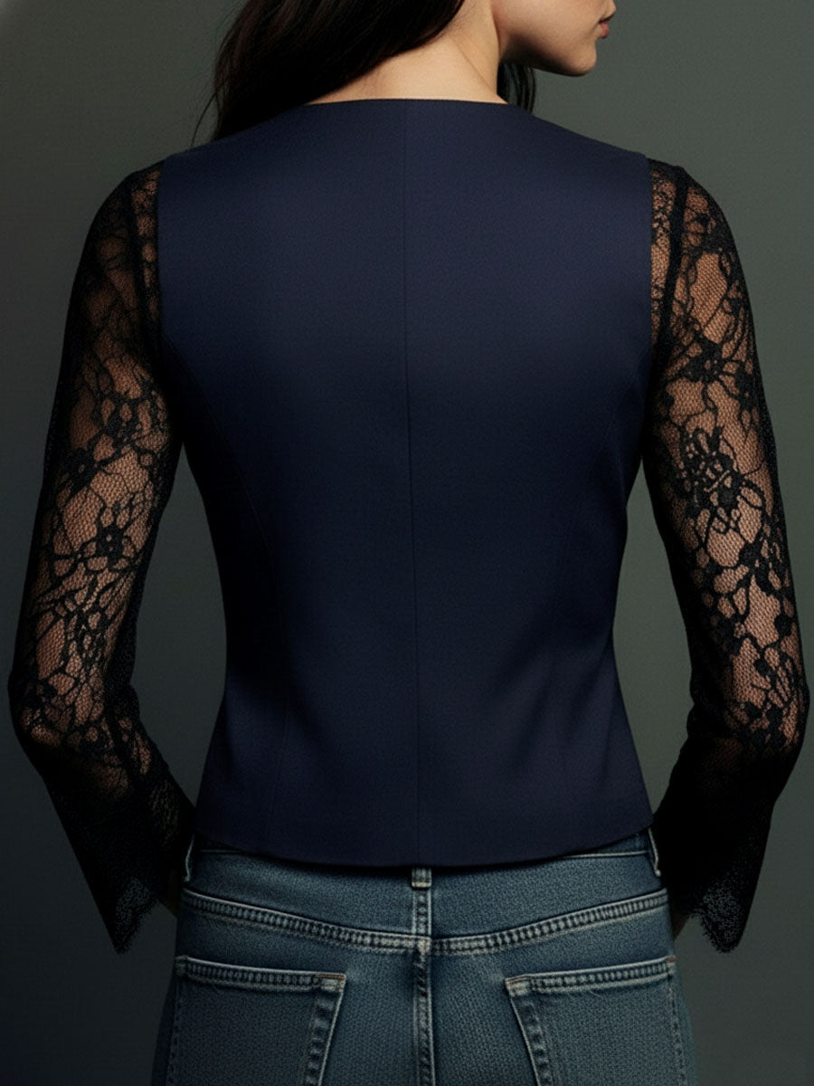 Consuelo | Blazer Nero con Maniche Semitrasparenti