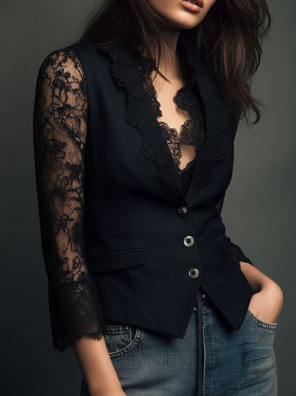 Noémie | Blazer nero con maniche semitrasparenti
