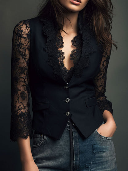 Noémie | Blazer nero con maniche semitrasparenti