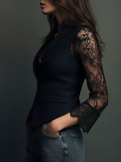 Noémie | Blazer nero con maniche semitrasparenti