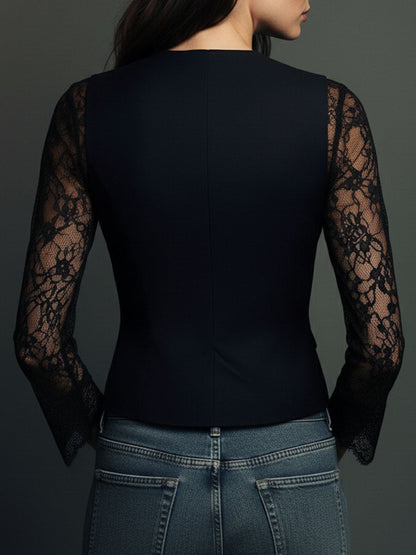 Noémie | Blazer nero con maniche semitrasparenti