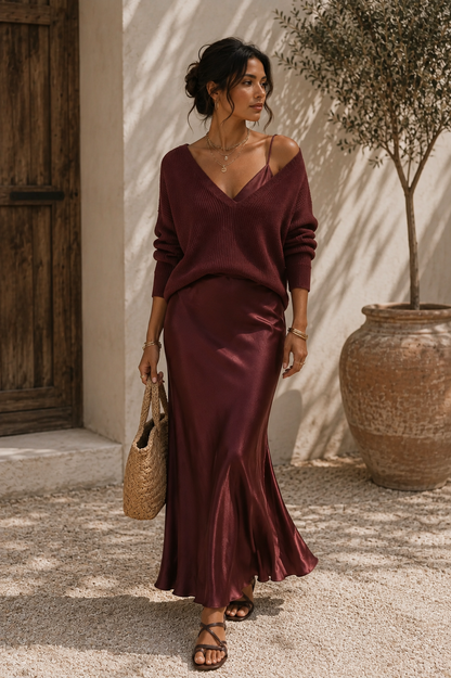 Alma | Abito elegante in raso con jersey