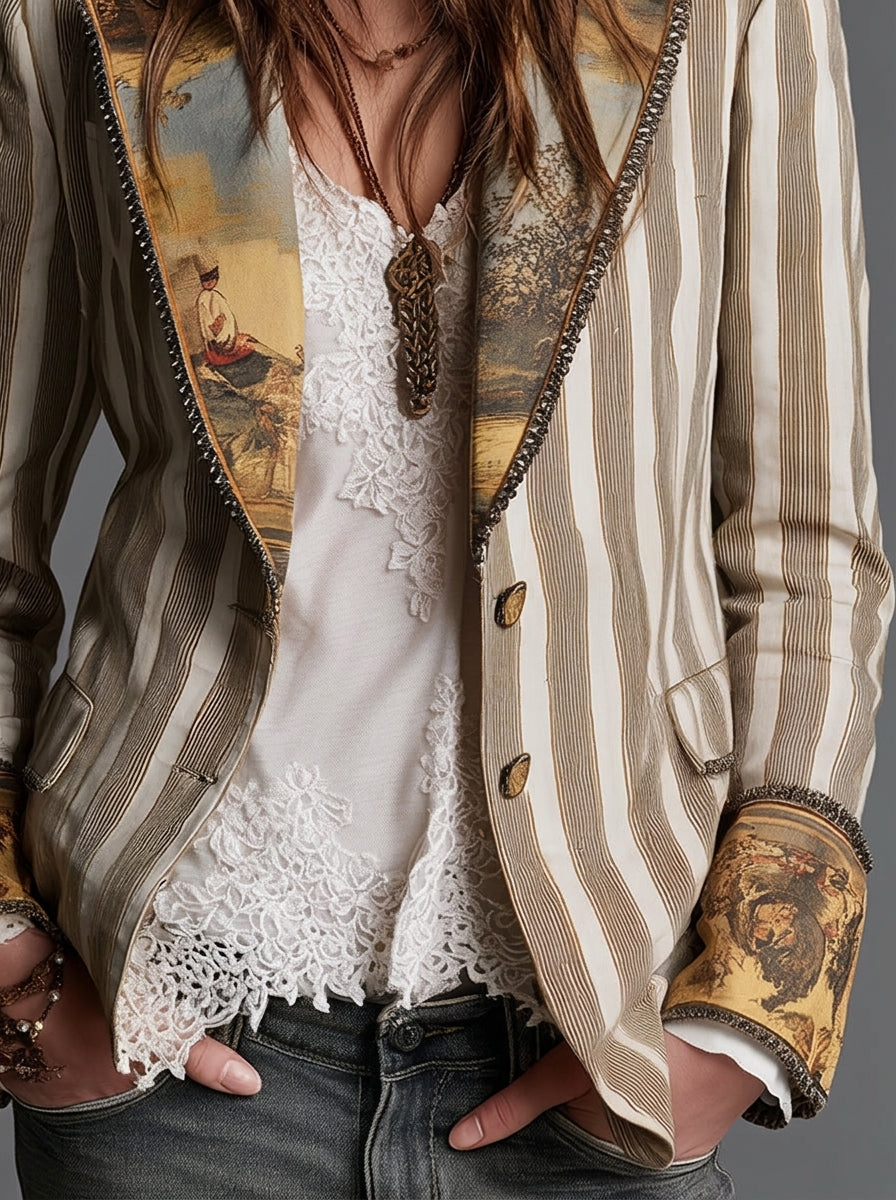 Sara | Blazer bohémien a righe con collo stampato
