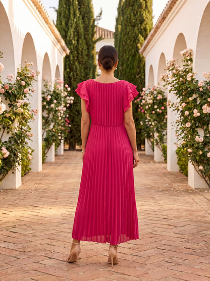 Seraphina | Elegante abito maxi plissettato con cintura annodata