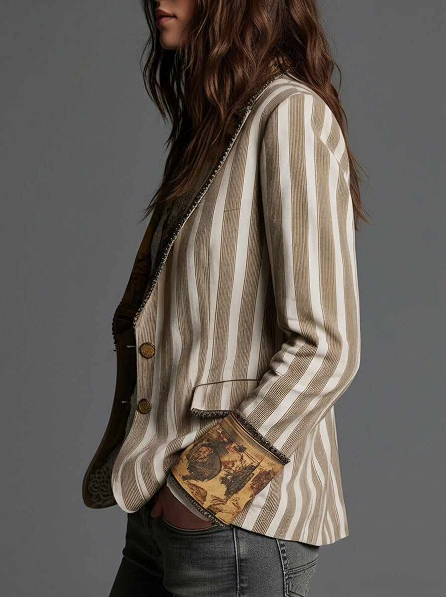 Sara | Blazer bohémien a righe con collo stampato