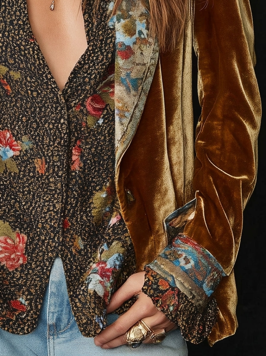 Marcella | Blazer patchwork con stampa floreale vintage