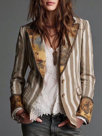 Sara | Blazer bohémien a righe con collo stampato