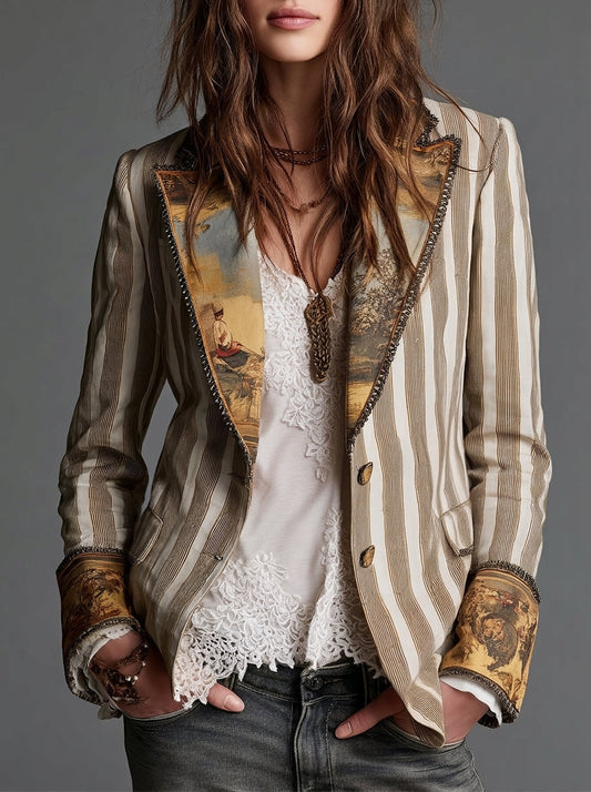 Sara | Blazer bohémien a righe con collo stampato