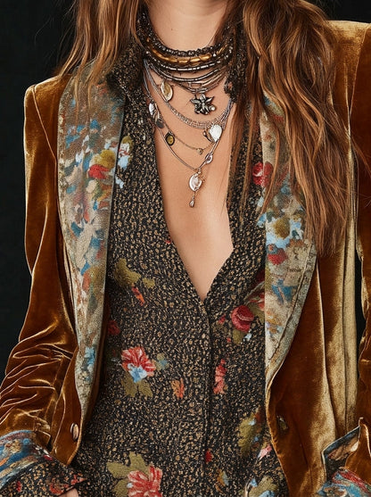 Marcella | Blazer patchwork con stampa floreale vintage