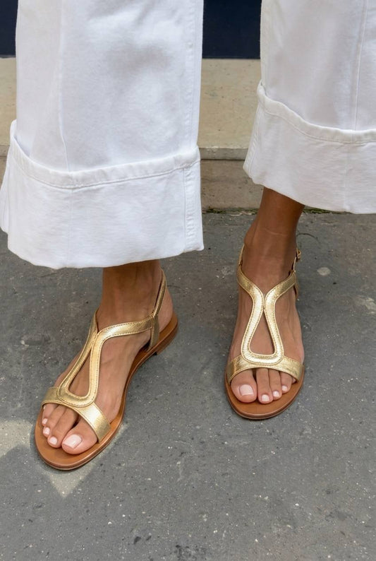 Sandali slingback cut-out metallizzati casual bassi Oro.