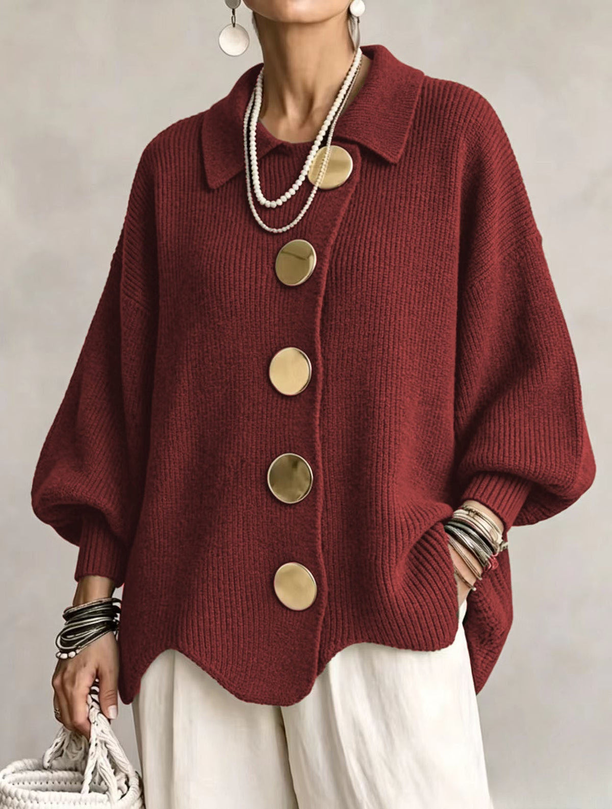 Victoire | Cardigan oversize con grandi bottoni dorati