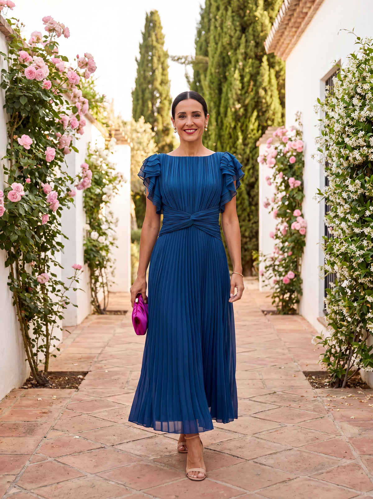 Seraphina | Elegante abito maxi plissettato con cintura annodata