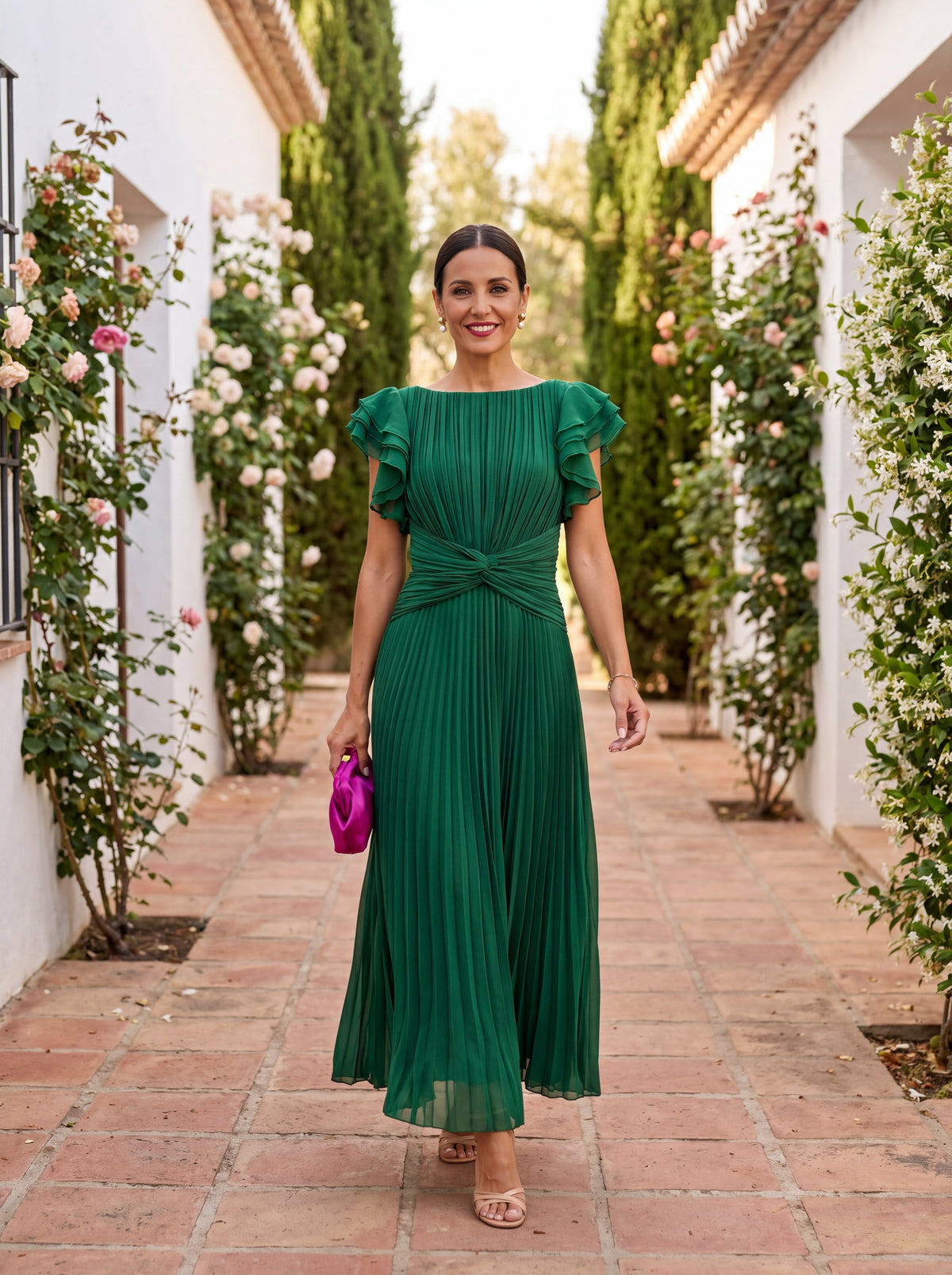 Seraphina | Elegante abito maxi plissettato con cintura annodata