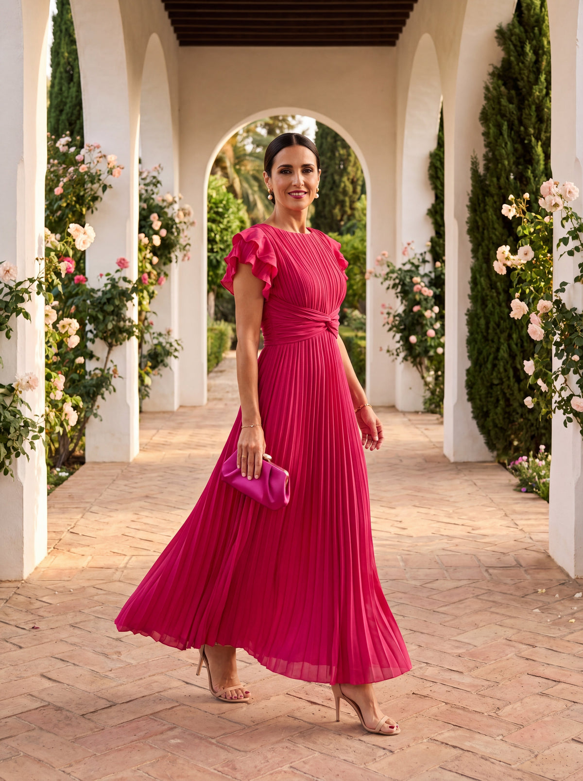 Seraphina | Elegante abito maxi plissettato con cintura annodata