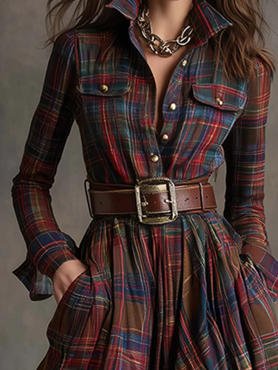Béatrice | Vestito lungo a quadri con cintura