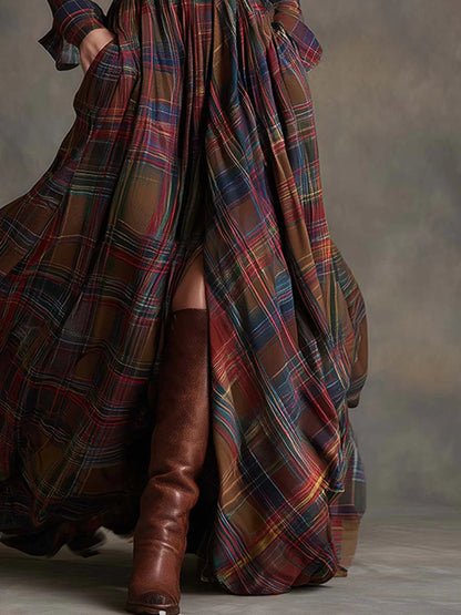Béatrice | Vestito lungo a quadri con cintura