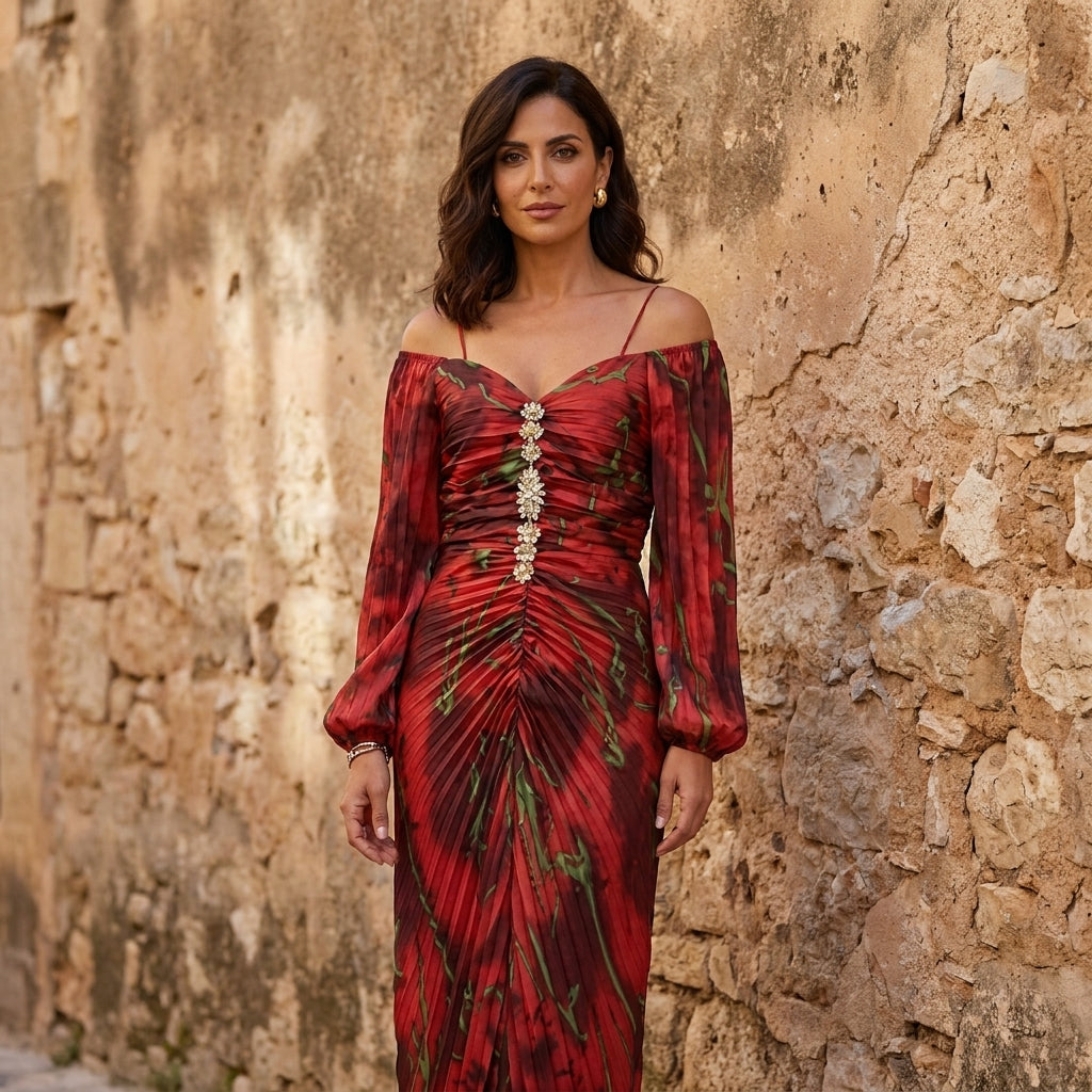 Gregoria™ | Vestito lungo floreale con scollo profondo