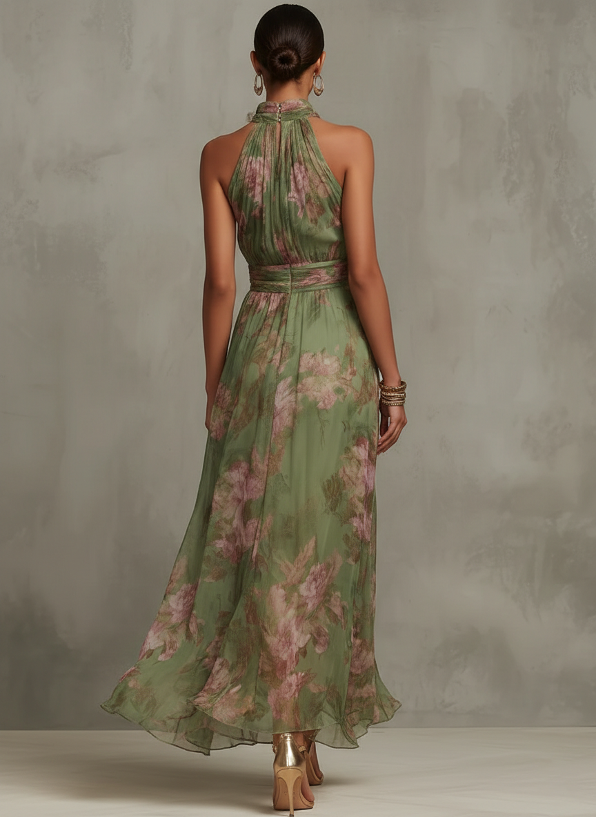 Lidia | Elegante abito maxi floreale con collo all’americana
