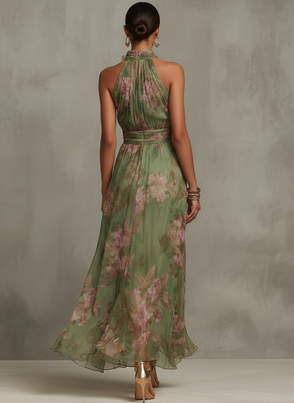 Lidia | Elegante abito maxi floreale con collo all’americana